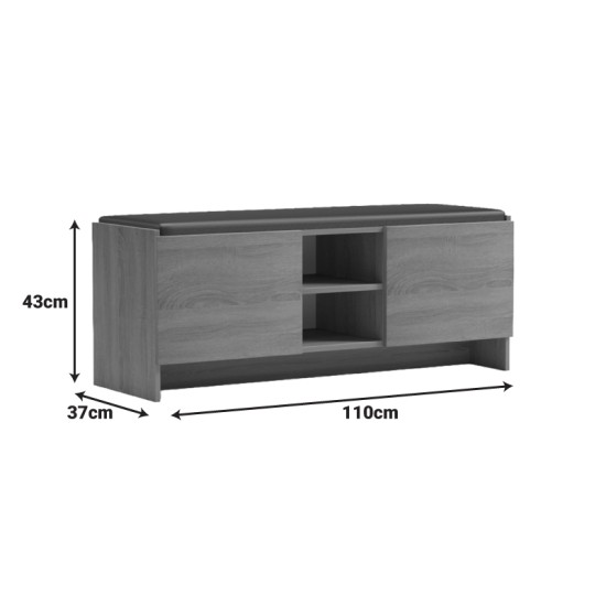 Παπουτσοθήκη-σκαμπό Zulla  sonoma-μαύρο 110x37x43εκ