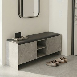 Παπουτσοθήκη-σκαμπό Zulla  γκρι μπεζ εφε μαρμαρου-μαυρο 110x37x43εκ