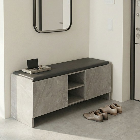 Παπουτσοθήκη-σκαμπό Zulla  γκρι μπεζ εφε μαρμαρου-μαυρο 110x37x43εκ