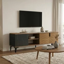 Έπιπλο τηλεόρασης Riba  καρυδί-μαύρη όψη μαρμάρου 180x34x51εκ