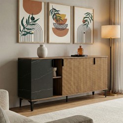 Μπουφές Riba  καρυδί-μαύρη όψη μαρμάρου 180x40x78εκ