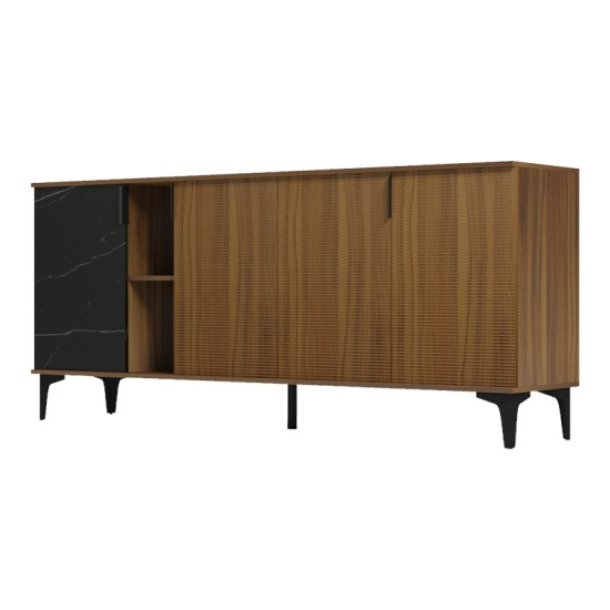 Μπουφές Riba  καρυδί-μαύρη όψη μαρμάρου 180x40x78εκ