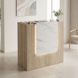 Γραφείο reception Zowel  με led sonoma-λευκή όψη μαρμάρου 90x40x110εκ