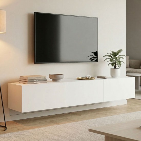 Έπιπλο τηλεόρασης επιτοίχιο με Led Rival  λευκό 180x35x30εκ