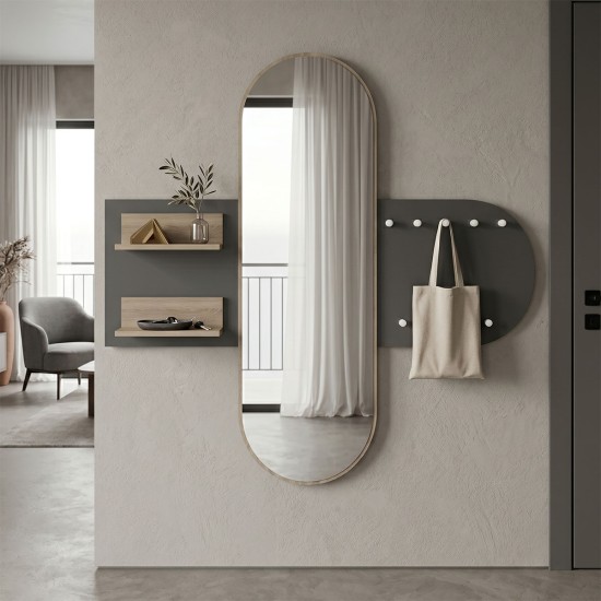 Κρεμάστρα με καθρέπτη Baunty  sonoma-ανθρακί 125x11x122εκ