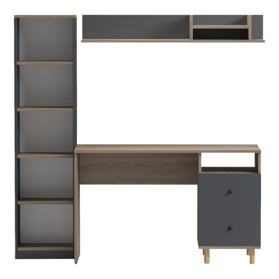 Σύνθεση γραφείου Kontor  sonoma-ανθρακί 120x50x160εκ