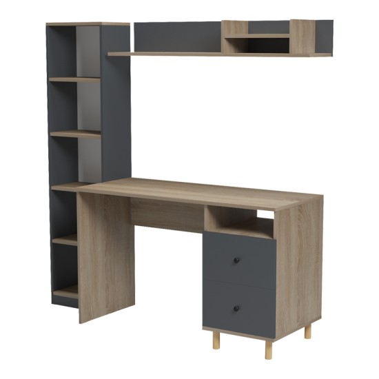 Σύνθεση γραφείου Kontor  sonoma-ανθρακί 120x50x160εκ