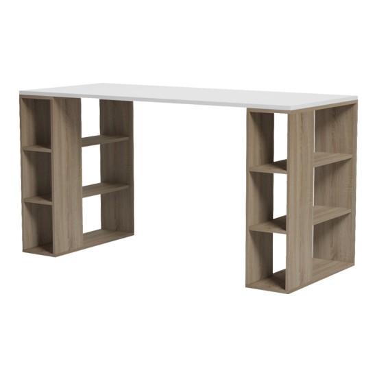 Γραφείο με ραφιέρα  Colmar  sonoma-λευκό 140x60x75εκ