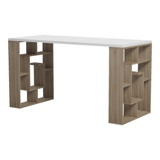 Γραφείο με ραφιέρα Labirent  sonoma-λευκό 140x60x75εκ