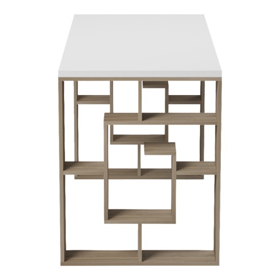 Γραφείο με ραφιέρα Labirent  sonoma-λευκό 140x60x75εκ