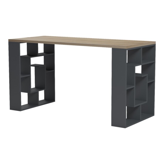 Γραφείο με ραφιέρα Labirent   ανθρακί-sonoma 140x60x75εκ