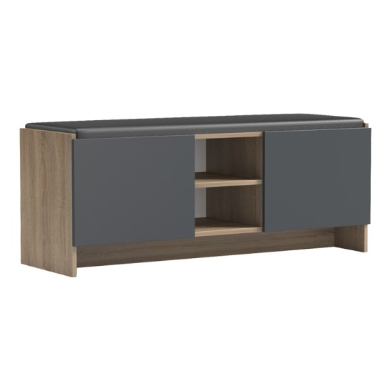 Έπιπλο εισόδου σκαμπό-παπουτσοθήκη Zulla  10 ζεύγων sonoma- ανθρακί 110x37x43εκ