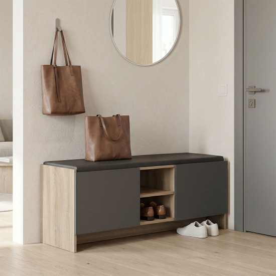 Έπιπλο εισόδου σκαμπό-παπουτσοθήκη Zulla  10 ζεύγων sonoma- ανθρακί 110x37x43εκ