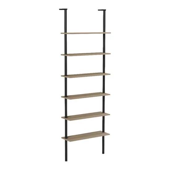 Βιβλιοθήκη επιτοίχια Dimmo  sonoma-μαύρο μέταλλο 60x20x180εκ