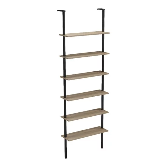 Βιβλιοθήκη επιτοίχια Dimmo  sonoma-μαύρο μέταλλο 60x20x180εκ