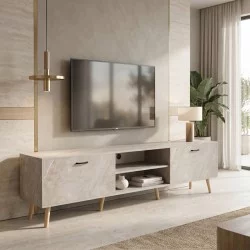 Έπιπλο τηλεόρασης Gorna  μπεζ εφέ μαρμάρου 180x35x48.6εκ