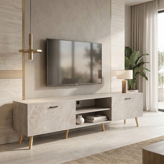 Έπιπλο τηλεόρασης Gorna  μπεζ εφέ μαρμάρου 180x35x48.6εκ--(Eλάχ.Ποσότητα:)