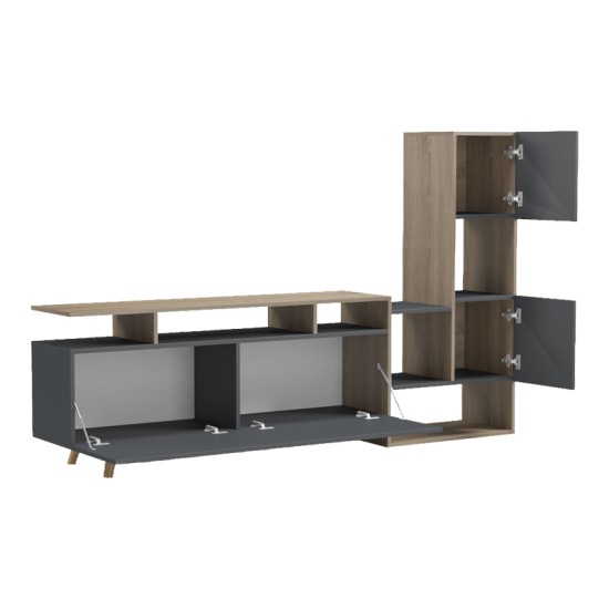 Σύνθετο σαλονιού Defry  sonoma-ανθρακί 177.5x31.5x110εκ