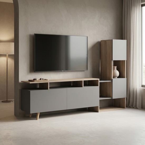 Σύνθετο σαλονιού Defry  sonoma-ανθρακί 177.5x31.5x110εκ