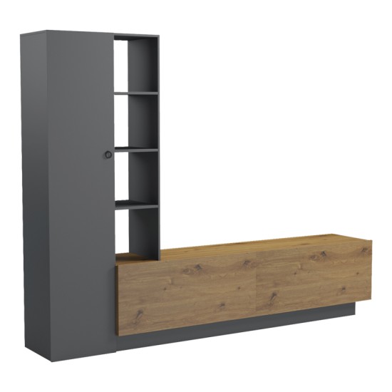 Σύνθετο σαλονιού Tilveo  oak-ανθρακί 230x41.5x180εκ