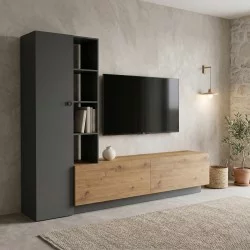 Σύνθετο σαλονιού Tilveo  oak-ανθρακί 230x41.5x180εκ