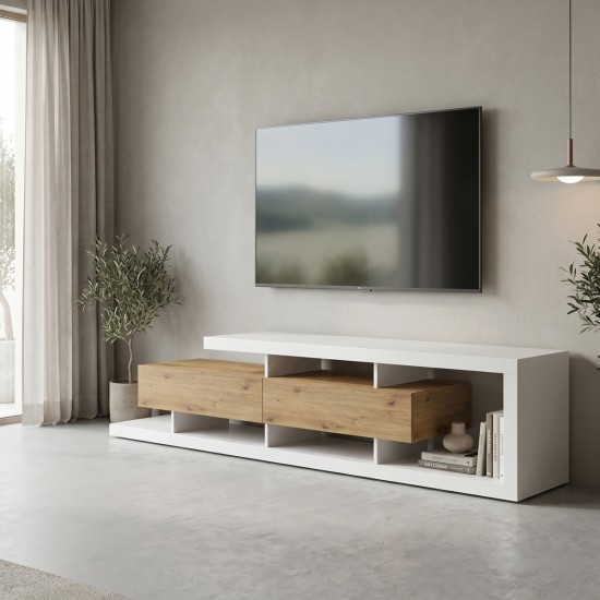 Έπιπλο τηλεόρασης Arbero  λευκό-oak 198x40x45εκ