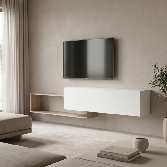 Έπιπλο τηλεόρασης επιτοίχιο Olande  sonoma-λευκό 210x35x48εκ