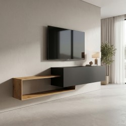 Έπιπλο τηλεόρασης επιτοίχιο Olande  oak-μαύρο 210x35x48εκ