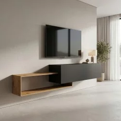 Έπιπλο τηλεόρασης επιτοίχιο Olande  oak-μαύρο 210x35x48εκ