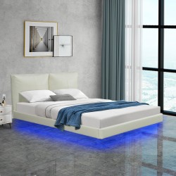 Κρεβάτι διπλό Jessie  floating style με led-PU εκρού 160x200εκ Model: 234-000012