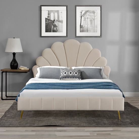 Κρεβάτι διπλό Felas pakoworld βελούδο μπεζ 160x200εκ Model: 234-000017