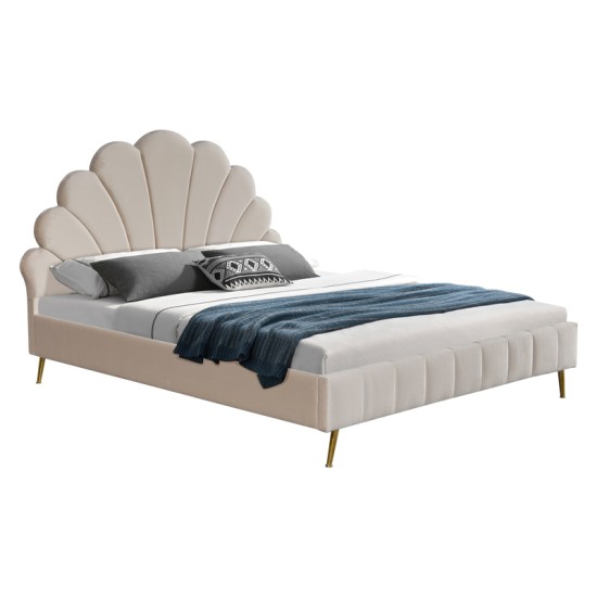 Κρεβάτι διπλό Felas pakoworld βελούδο μπεζ 160x200εκ Model: 234-000017
