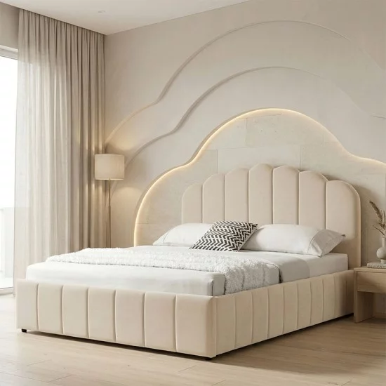 Κρεβάτι Tatiana  βελούδο μπεζ με αποθηκευτικό χώρο 160x200εκ