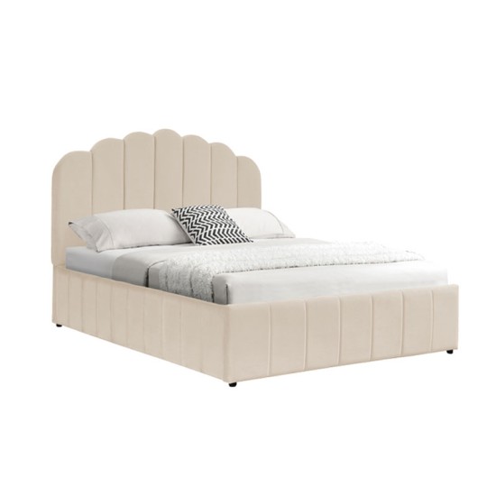 Κρεβάτι Tatiana  βελούδο μπεζ με αποθηκευτικό χώρο 120x200εκ