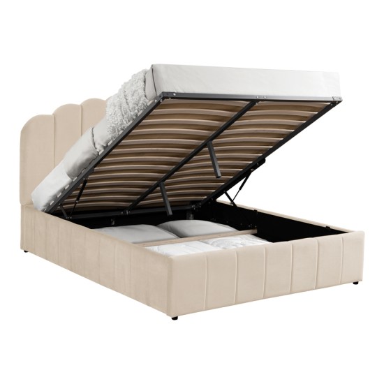 Κρεβάτι Tatiana  βελούδο μπεζ με αποθηκευτικό χώρο 120x200εκ