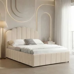 Κρεβάτι Tatiana  βελούδο μπεζ με αποθηκευτικό χώρο 120x200εκ