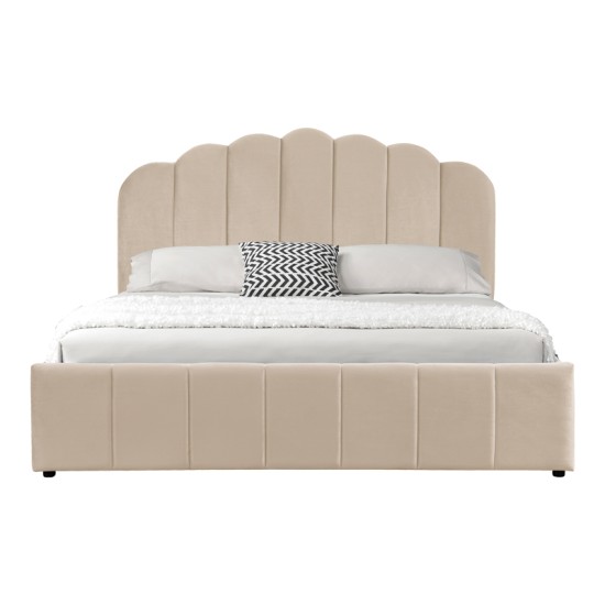 Κρεβάτι Tatiana  βελούδο μπεζ με αποθηκευτικό χώρο 120x200εκ
