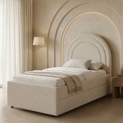 Κρεβάτι Arcuate  μπουκλέ υφασμα μπεζ με συρόμενο 90x200εκ