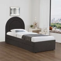 Κρεβάτι Arcuate  μπουκλέ υφασμα ανθρακί με συρόμενο 90x200εκ