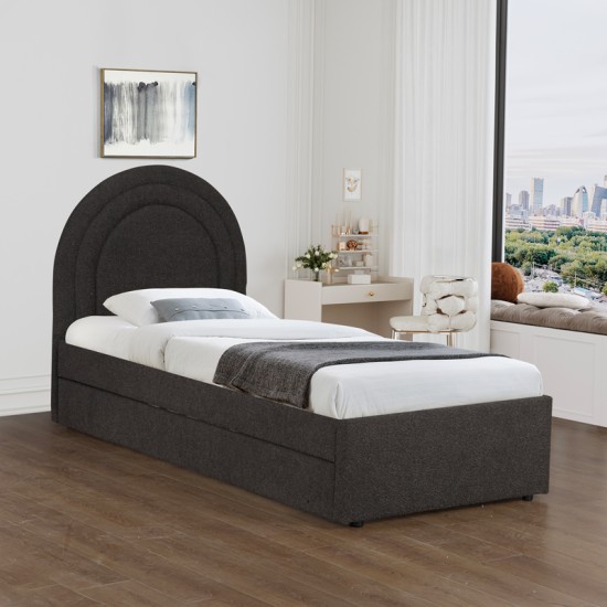 Κρεβάτι Arcuate  μπουκλέ υφασμα ανθρακί με συρόμενο 90x200εκ