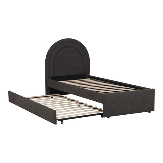 Κρεβάτι Arcuate  μπουκλέ υφασμα ανθρακί με συρόμενο 90x200εκ