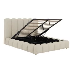 Κρεβάτι Nuvem  μπουκλέ υφασμα μπεζ με αποθηκευτικό χώρο 160x200εκ