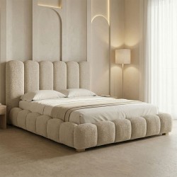 Κρεβάτι Nuvem  μπουκλέ υφασμα μπεζ με αποθηκευτικό χώρο 160x200εκ