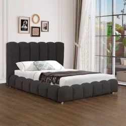 Κρεβάτι Nuvem  μπουκλέ υφασμα ανθρακί με αποθηκευτικό χώρο 160x200εκ