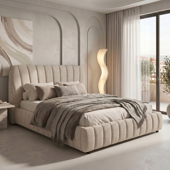 Κρεβάτι διπλό Leblank  μπεζ υφασμα με αποθηκευτικό χώρο 160x200εκ