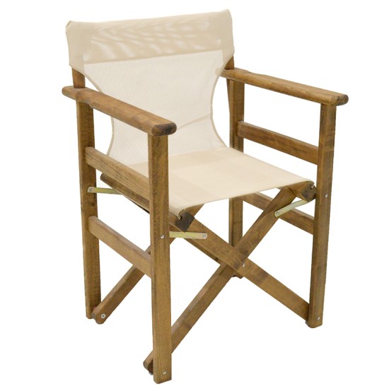 Καρέκλα-πολυθρόνα σκηνοθέτη Retto pakoworld μασίφ ξύλο οξιάς καρυδί- πανί εκρού Model: 237-000016