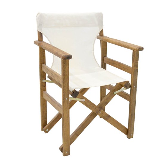 Καρέκλα-πολυθρόνα σκηνοθέτη Retto pakoworld μασίφ ξύλο οξιάς καρυδί-πανί λευκό Model: 237-000022