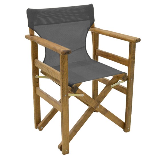 Καρέκλα-πολυθρόνα σκηνοθέτη Retto pakoworld μασίφ ξύλο οξιάς καρυδί-πανί μαύρο-γκρι Model: 237-000034