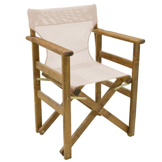Καρέκλα-πολυθρόνα σκηνοθέτη Retto pakoworld μασίφ ξύλο οξιάς καρυδί-πανί μπεζ-λευκό Model: 237-000036