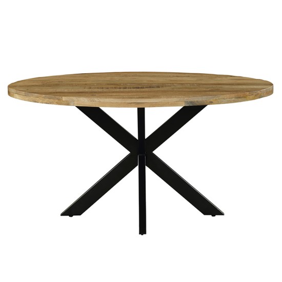 Τραπέζι Royalty pakoworld μασίφ ξύλο mango 4εκ καρυδί-πόδι μαύρο Φ150x77εκ Model: 240-000002